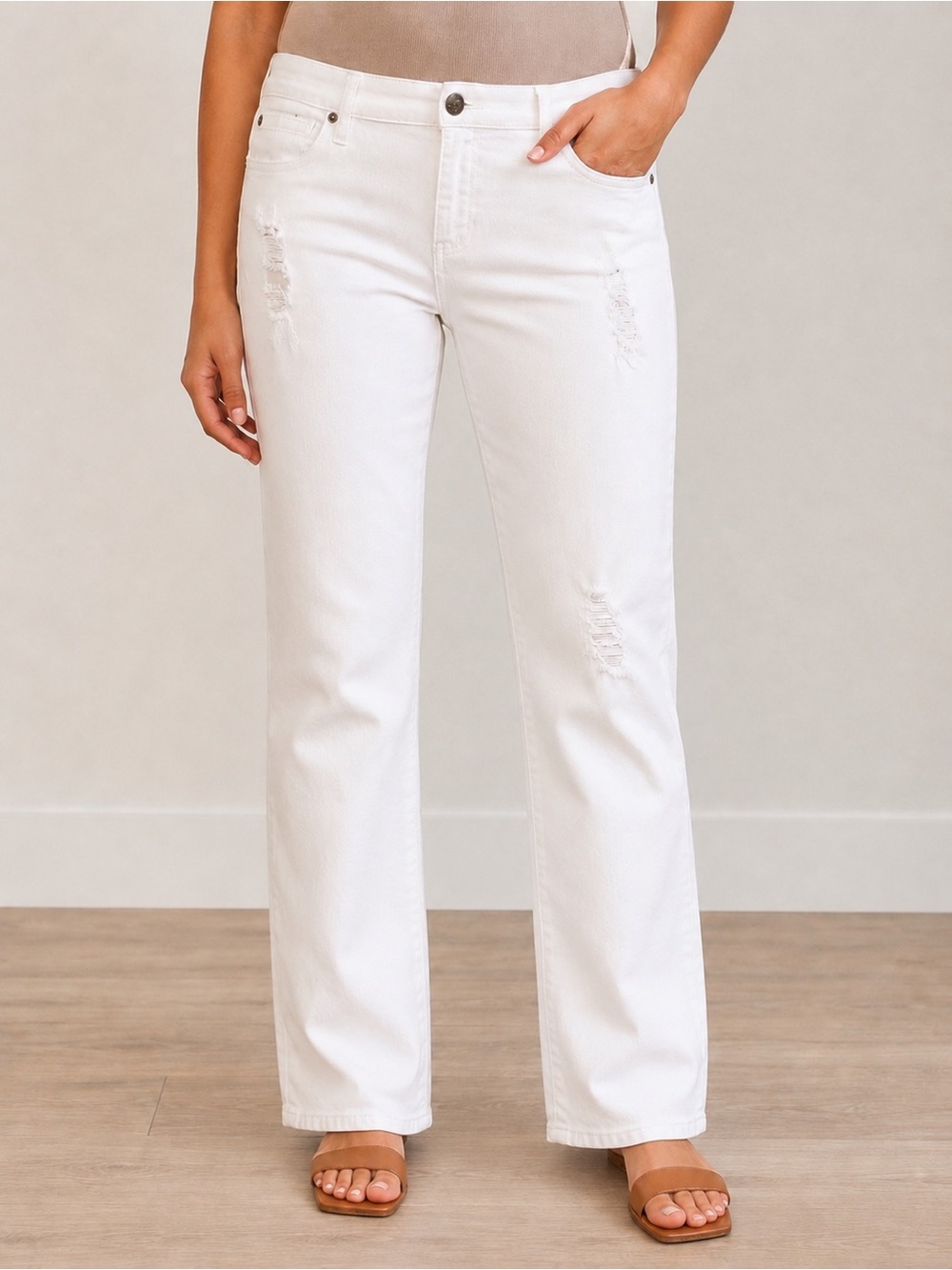 Kut from the Kloth White Straight Leg Jeans with Light Distressing size 12
